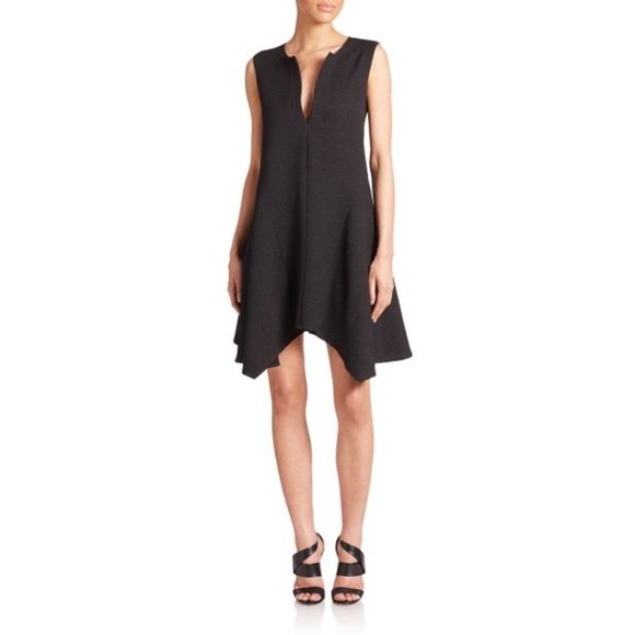 New BCBGMaxAzria Bette jacquard minimalist notch collar boxy high-low mini dress - Picture 2 of 16